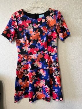 CeCe Floral Short Sleeve Fit-and-Flare Dress - Multicolor Size Small